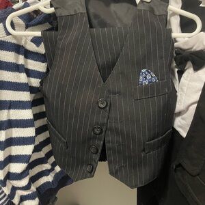 Dockers Charcoal Pinstripe Vest with Blue Pocket Square